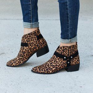 Qupid Animal Lover Leopard Point Toe Bootie